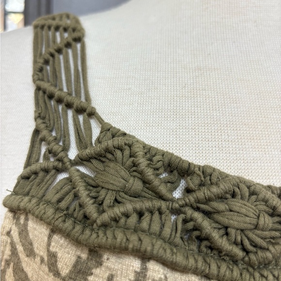 Lauren by Ralph Lauren Beige & Olive Pattern Crochet Macrame Tank Top Size XL - Picture 4 of 10